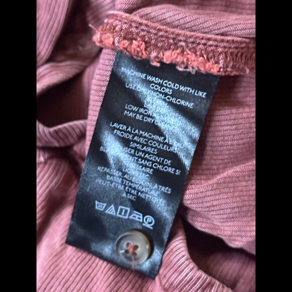 Pilcro Top Large Womens Dusty Rose Front Knot Roll Tab Collared Cropped Ribbed - Picture 7 of 8